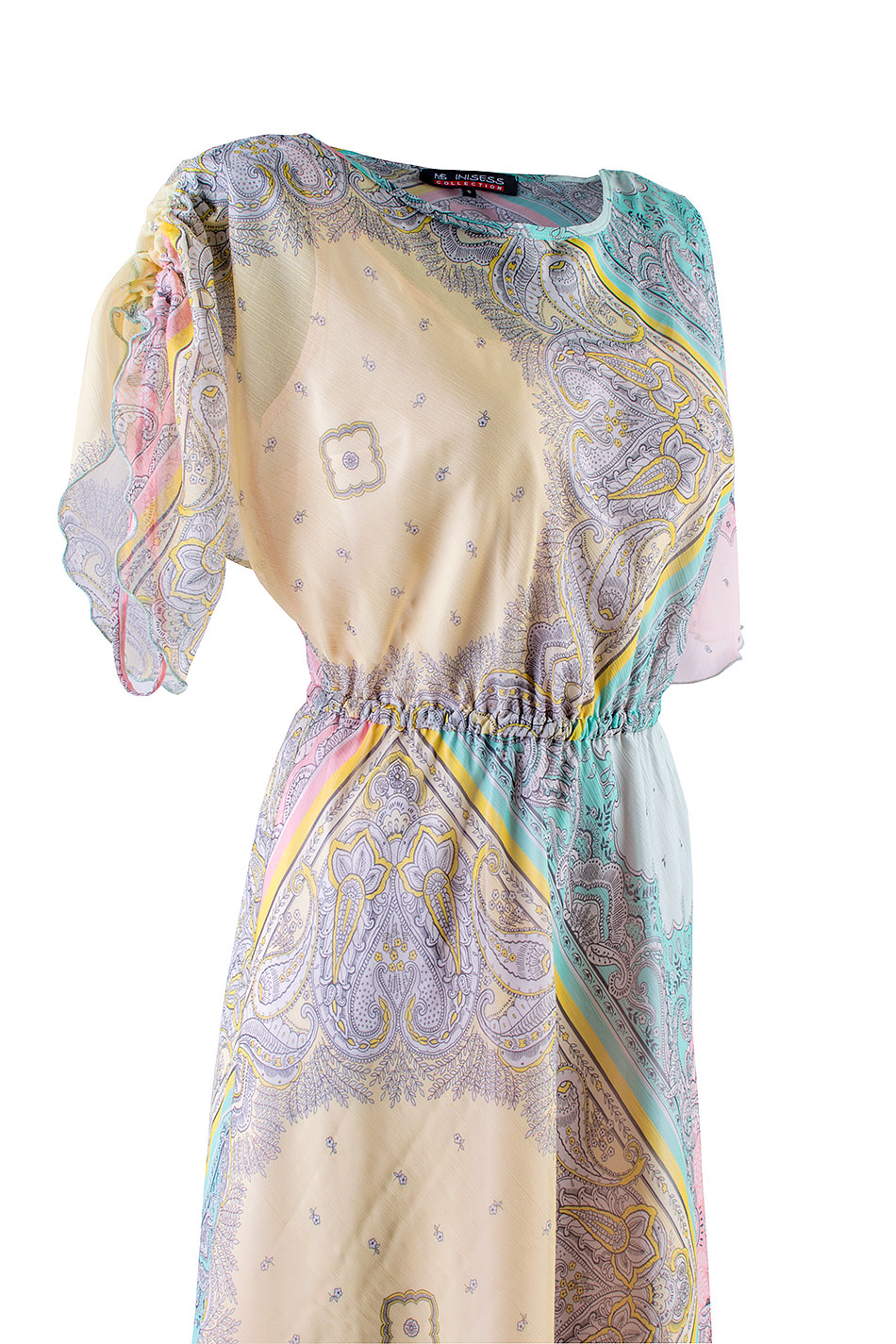 Rochie din sifon multicolor cu maneci reglabile 24152 / 2024 Rochie din sifon multicolor cu maneci reglabile 24152 / 2024