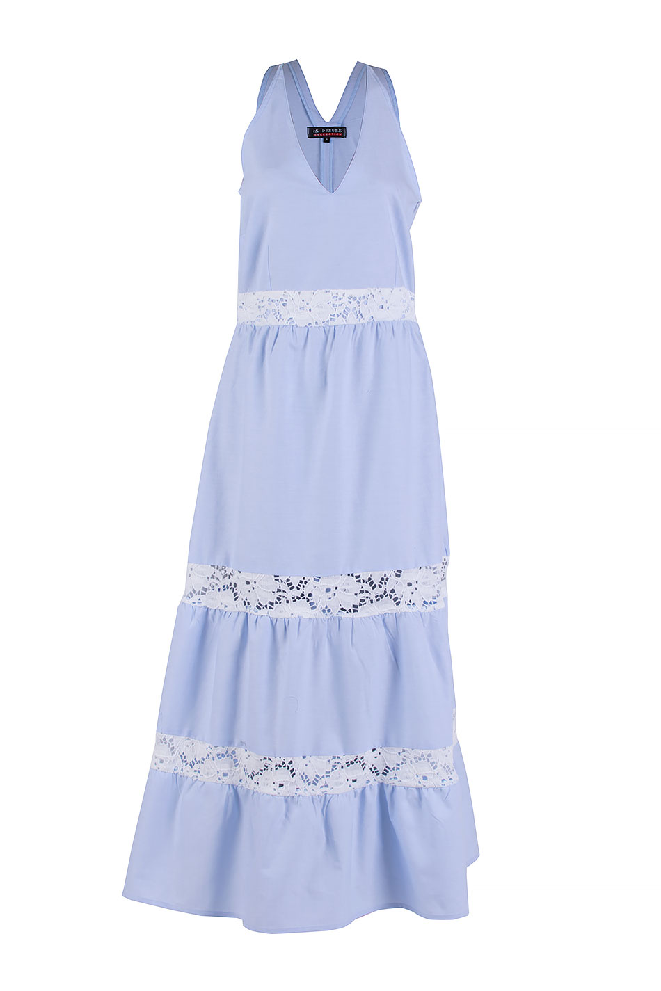 Rochie albastru deschis de vara cu dantela alba 24154 / 2024 Rochie albastru deschis de vara cu dantela alba 24154 / 2024