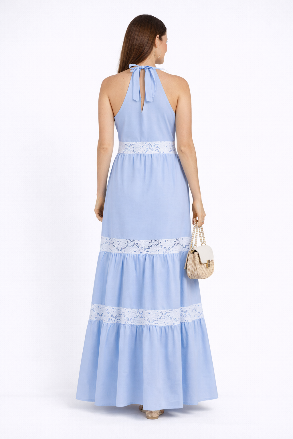 Rochie albastru deschis de vara cu dantela alba 24154 / 2024 Rochie albastru deschis de vara cu dantela alba 24154 / 2024