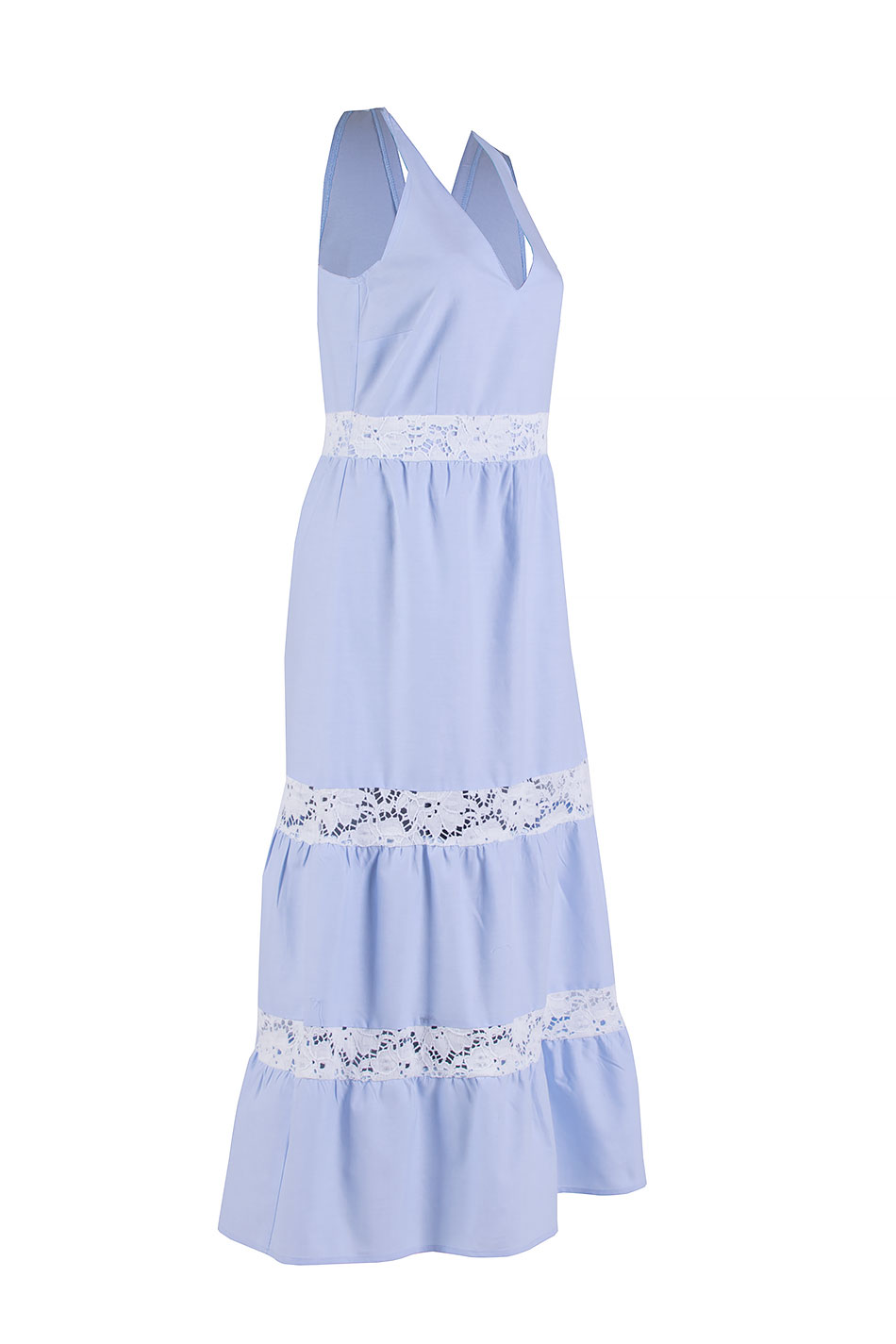 Rochie albastru deschis de vara cu dantela alba 24154 / 2024 Rochie albastru deschis de vara cu dantela alba 24154 / 2024