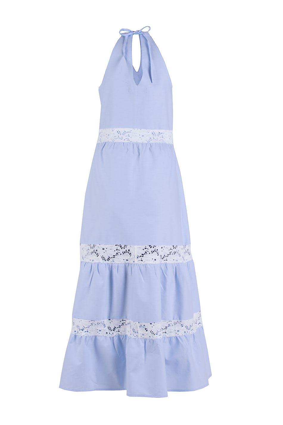 Rochie albastru deschis de vara cu dantela alba 24154 / 2024 Rochie albastru deschis de vara cu dantela alba 24154 / 2024