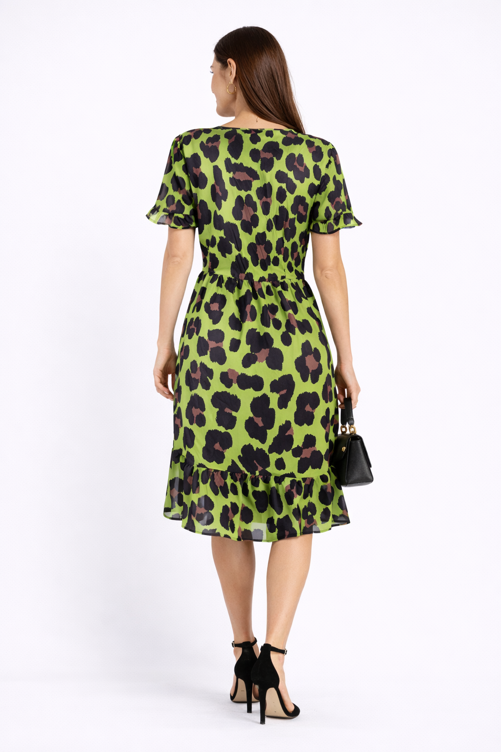 Rochie de damă galbenă - verde cu imprimeu leopard 24163 / 2024 Rochie de damă galbenă - verde cu imprimeu leopard 24163 / 2024