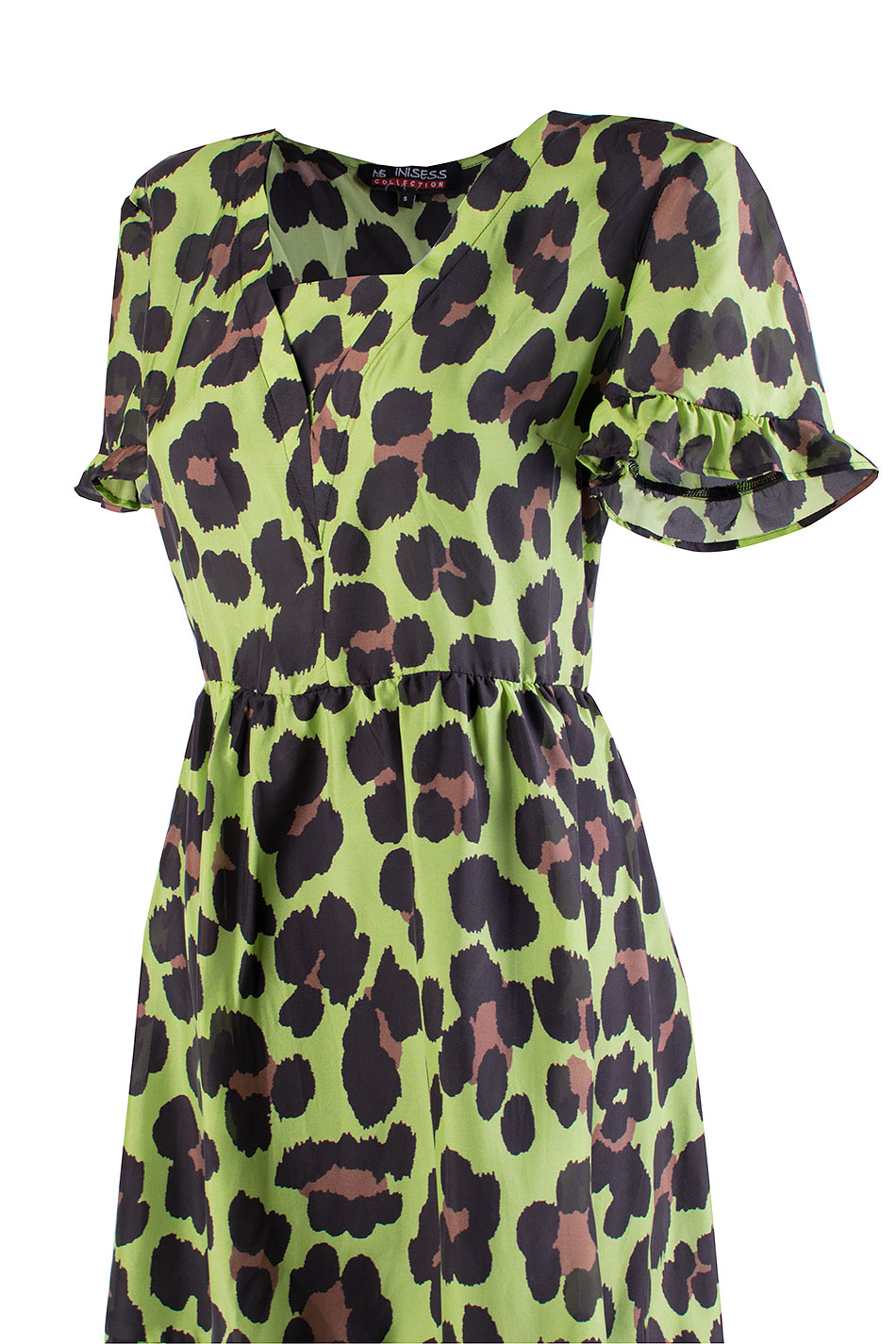 Rochie de damă galbenă - verde cu imprimeu leopard 24163 / 2024 Rochie de damă galbenă - verde cu imprimeu leopard 24163 / 2024