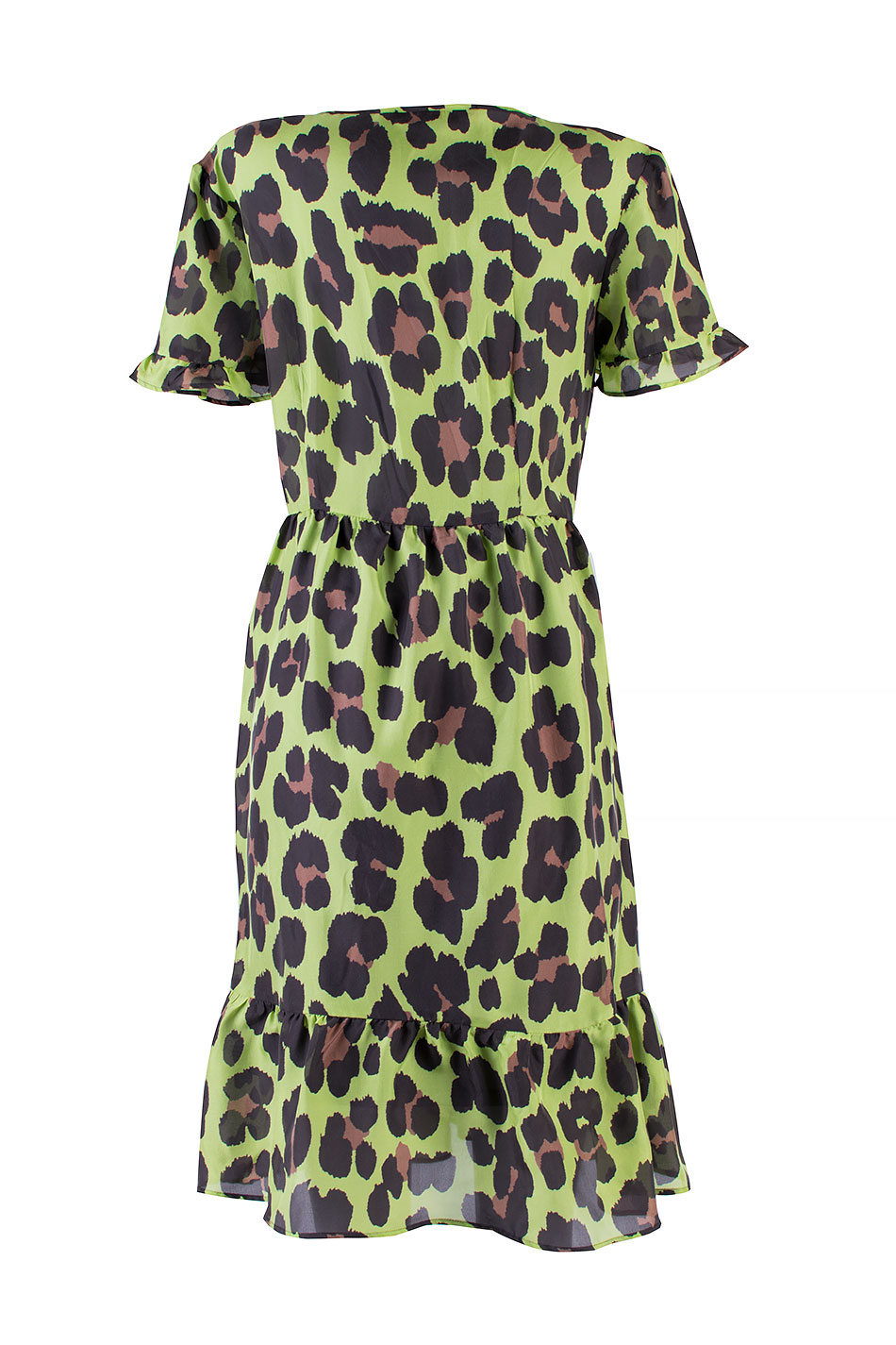 Rochie de damă galbenă - verde cu imprimeu leopard 24163 / 2024 Rochie de damă galbenă - verde cu imprimeu leopard 24163 / 2024