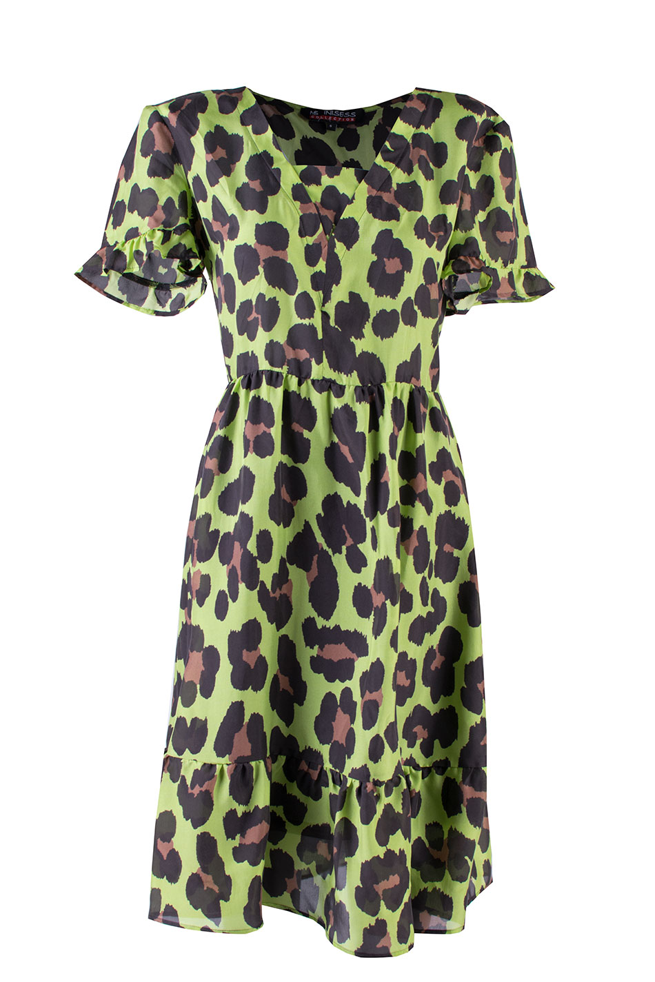 Rochie de damă galbenă - verde cu imprimeu leopard 24163 / 2024 Rochie de damă galbenă - verde cu imprimeu leopard 24163 / 2024