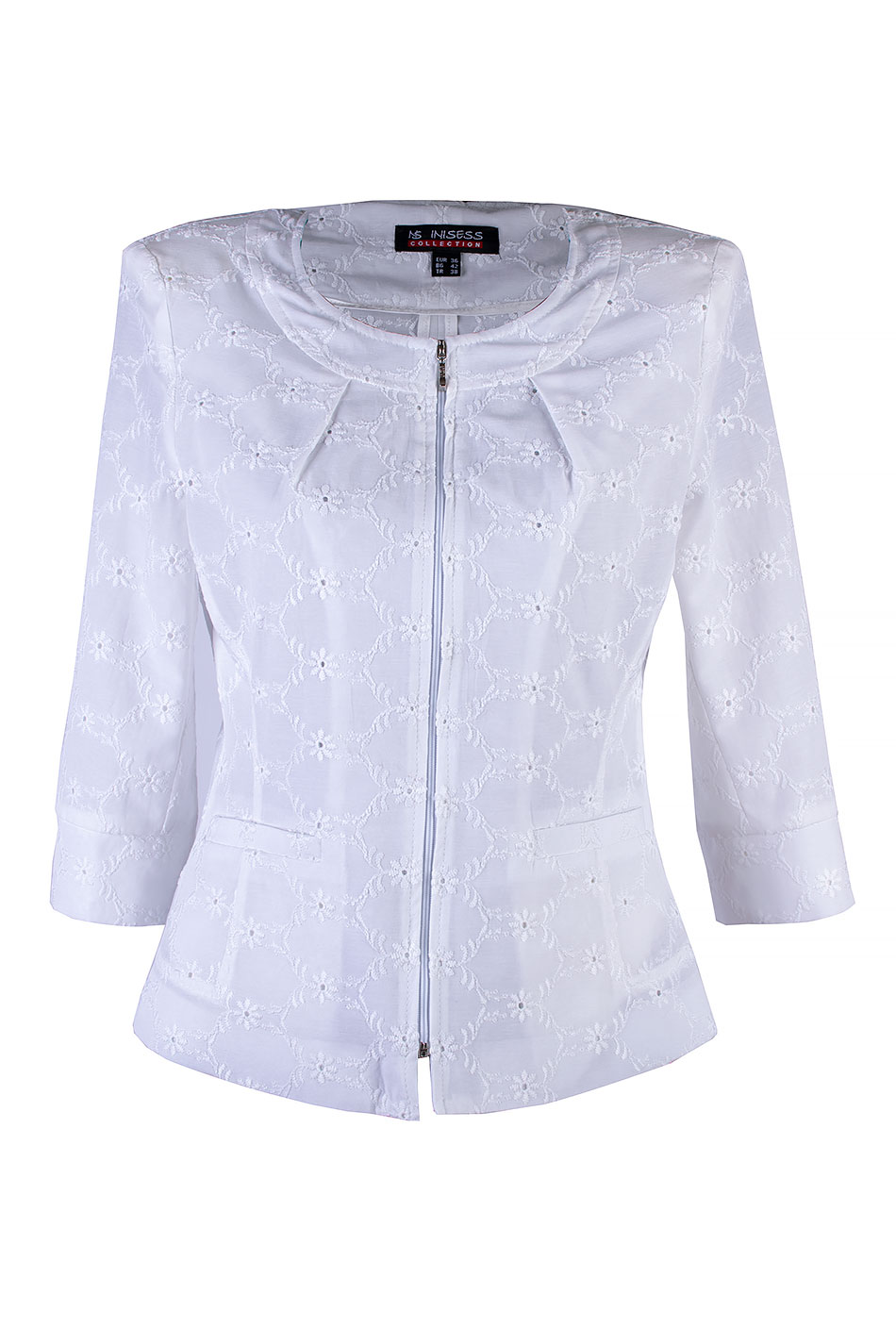 Elegant Women's White Jacket with Embroidered Lace 25135 / 2025 Elegant Women's White Jacket with Embroidered Lace 25135 / 2025