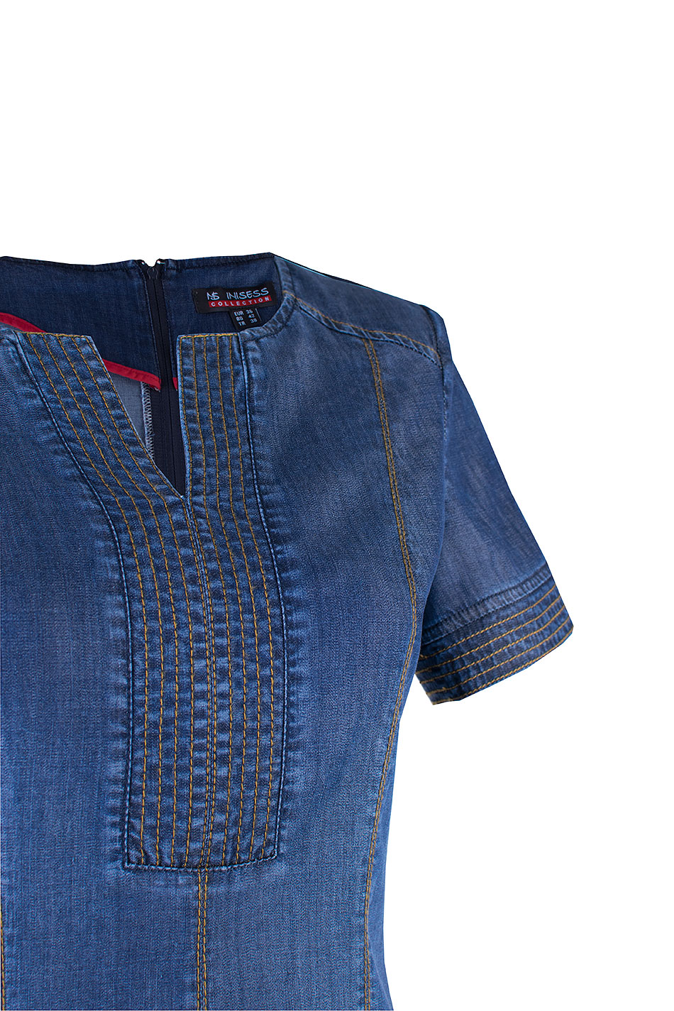 Summer Denim Dress from Tencel with Decorative Stitching 25123 / 2025 Summer Denim Dress from Tencel with Decorative Stitching 25123 / 2025
