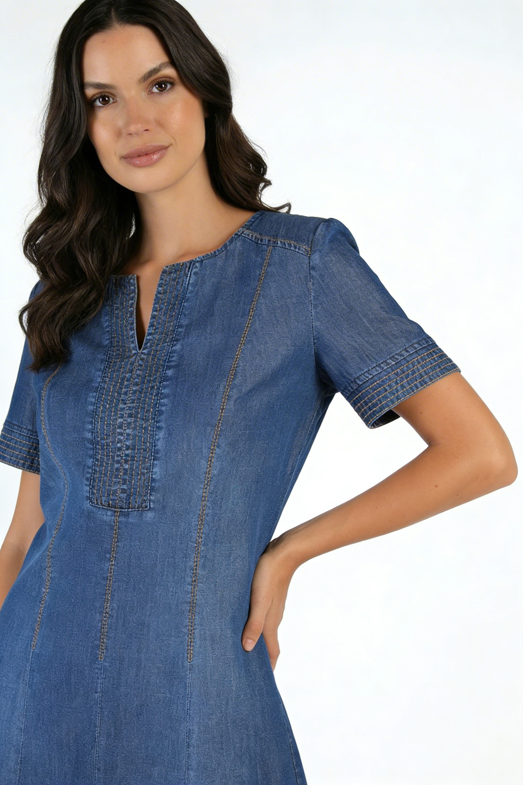 Summer Denim Dress from Tencel with Decorative Stitching 25123 / 2025 Summer Denim Dress from Tencel with Decorative Stitching 25123 / 2025
