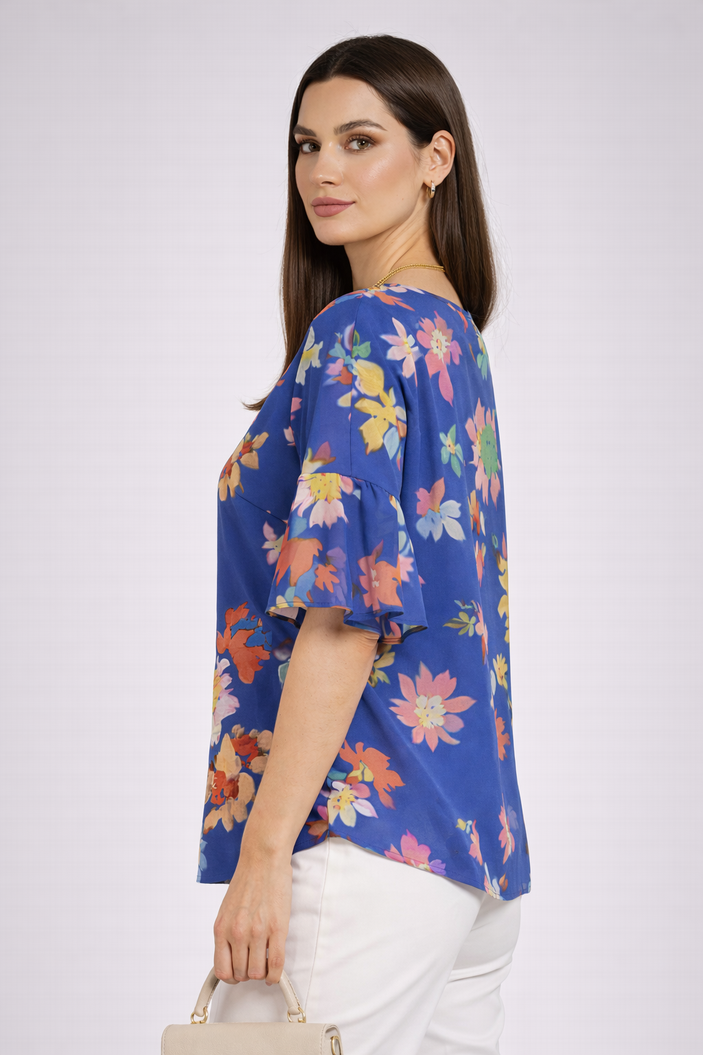 Multicolored Women's Blouse with Blue Base – Floral Style 2026 26115 / 2026 Multicolored Women's Blouse with Blue Base – Floral Style 2026 26115 / 2026