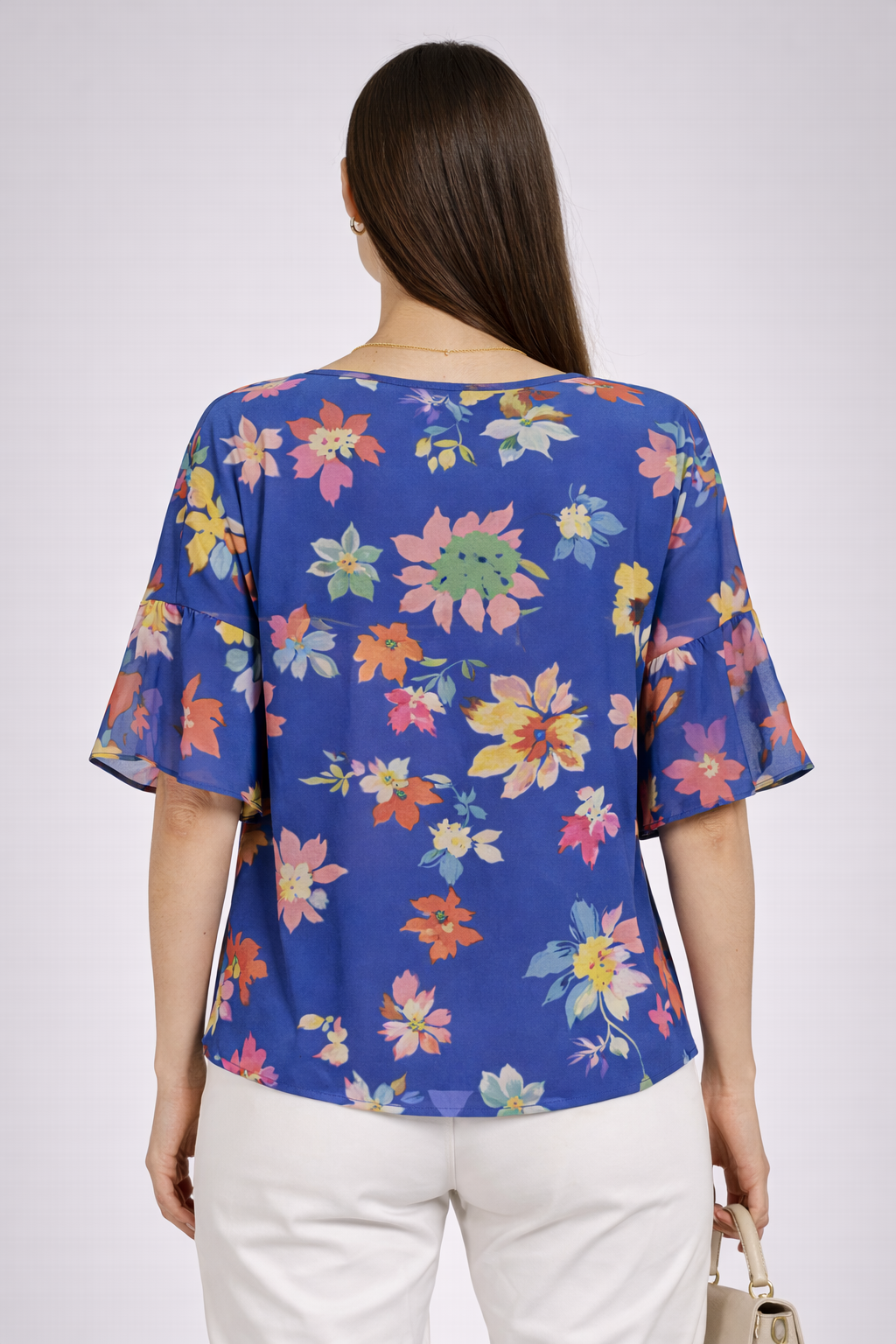 Multicolored Women's Blouse with Blue Base – Floral Style 2026 26115 / 2026 Multicolored Women's Blouse with Blue Base – Floral Style 2026 26115 / 2026
