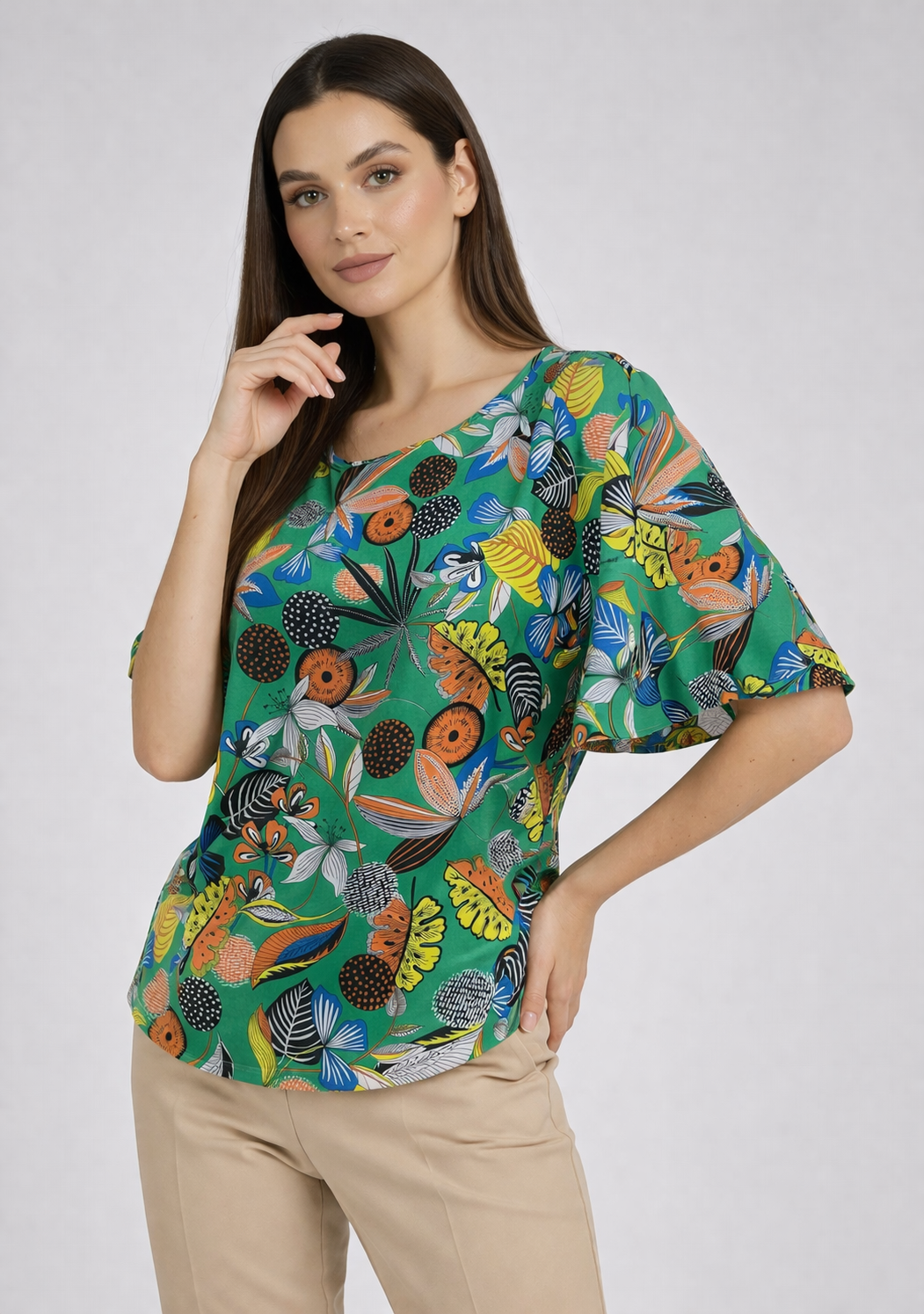 Elegant Blouse with Floral Print - Green Inspiration 26115 / 2026 Elegant Blouse with Floral Print - Green Inspiration 26115 / 2026