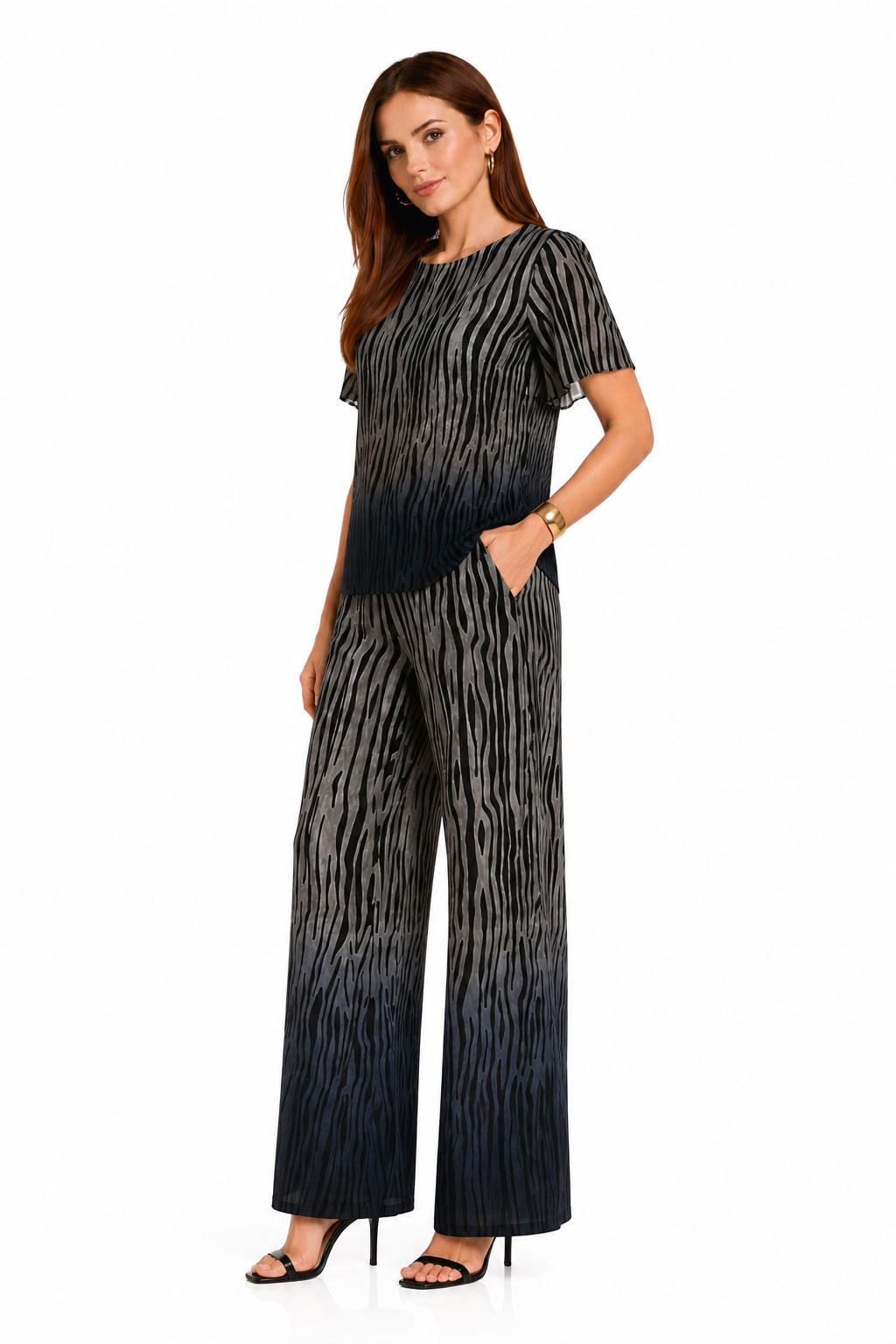 Set de damă Ombre Zebra – Bluză și Pantaloni din Viscoză 26116 -127 / 2026 Set de damă Ombre Zebra – Bluză și Pantaloni din Viscoză 26116 -127 / 2026