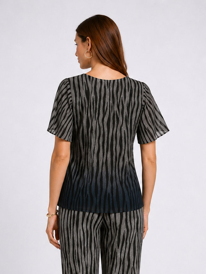 Set de damă Ombre Zebra – Bluză și Pantaloni din Viscoză 26116 -127 / 2026 Set de damă Ombre Zebra – Bluză și Pantaloni din Viscoză 26116 -127 / 2026