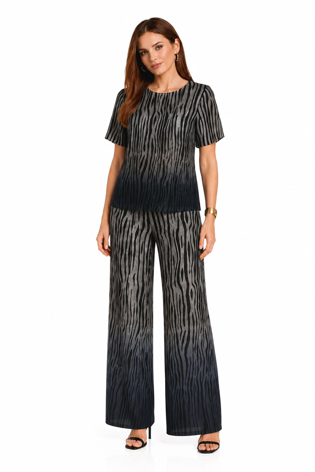 Set de damă Ombre Zebra – Bluză și Pantaloni din Viscoză 26116 -127 / 2026 Set de damă Ombre Zebra – Bluză și Pantaloni din Viscoză 26116 -127 / 2026