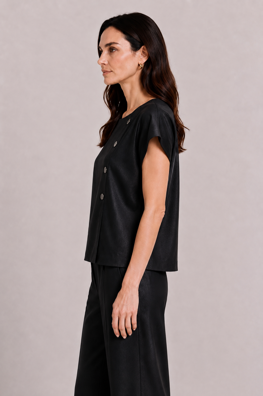 Black Tencel Women's Set with Blouse and Wide Pants 26131 - 128 black / 2026 Black Tencel Women's Set with Blouse and Wide Pants 26131 - 128 black / 2026