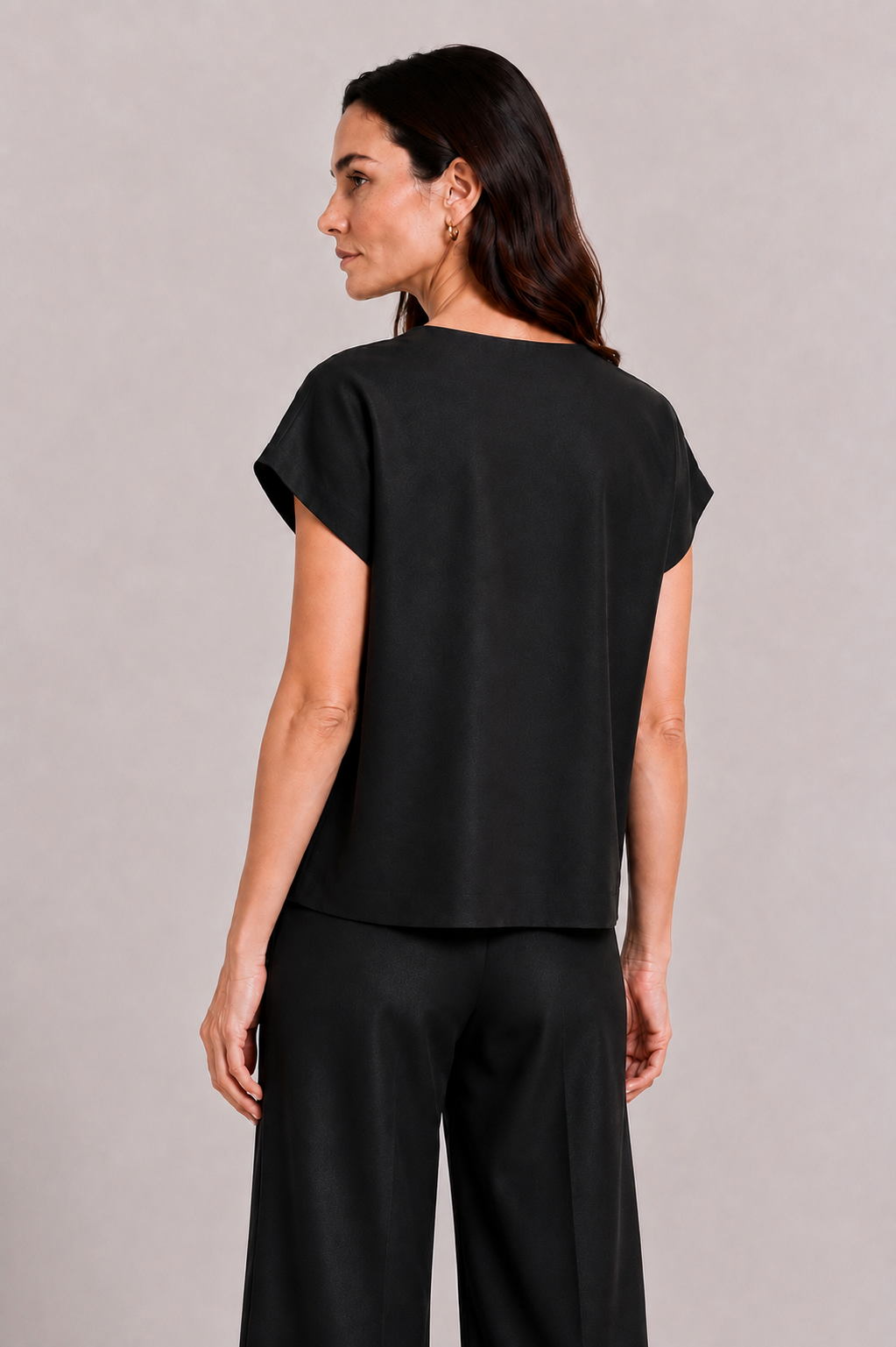 Black Tencel Women's Set with Blouse and Wide Pants 26131 - 128 black / 2026 Black Tencel Women's Set with Blouse and Wide Pants 26131 - 128 black / 2026