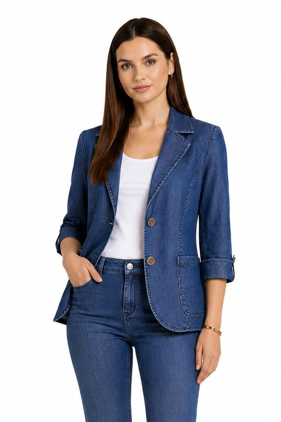 Set Elegant din Denim Albastru de la Tencel – Jachetă și Blugi Lungi 26117 - 110 / 2026 Set Elegant din Denim Albastru de la Tencel – Jachetă și Blugi Lungi 26117 - 110 / 2026