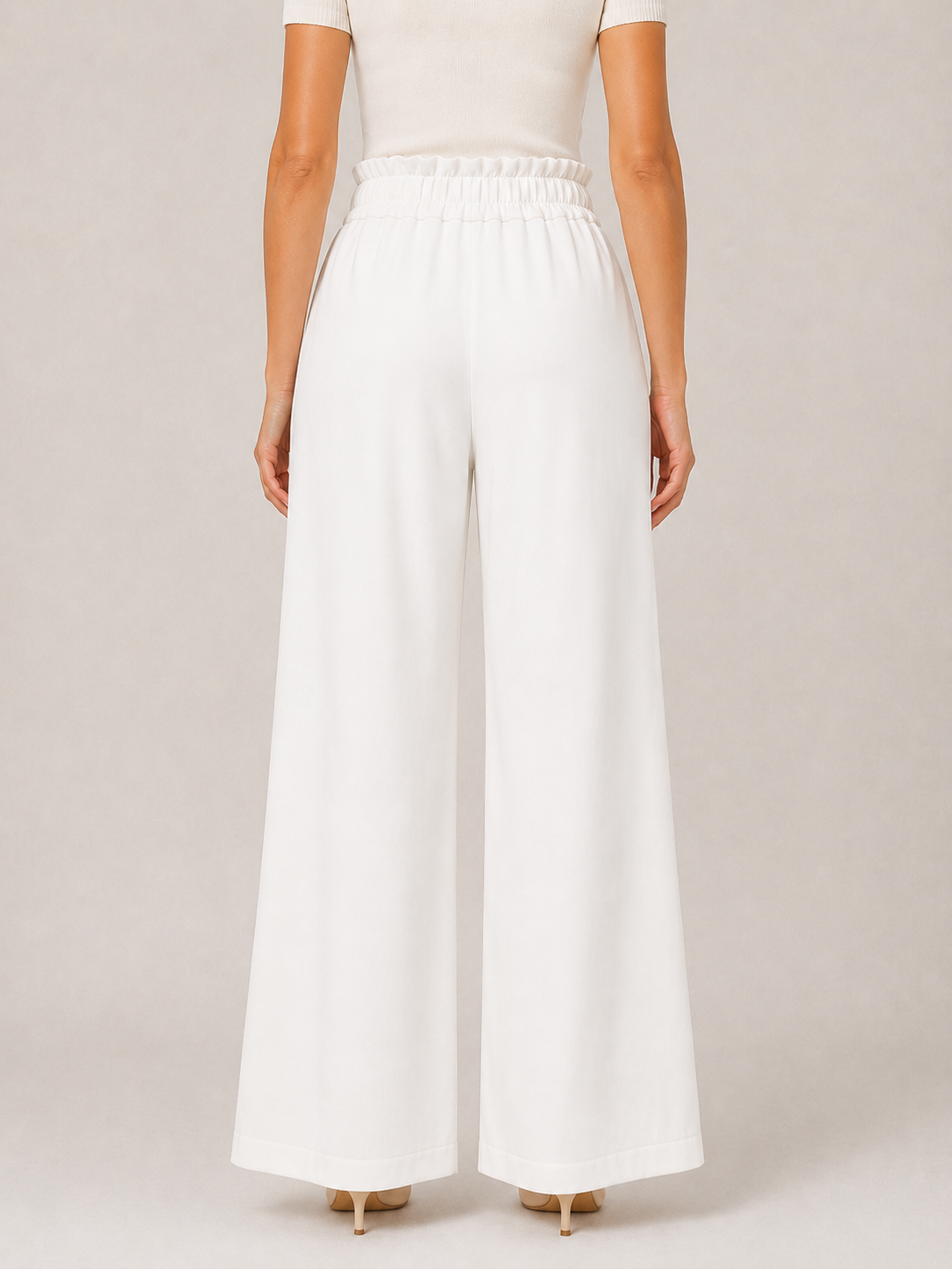 White Women's Wide Leg Viscose Trousers 26123 white / 2026 White Women's Wide Leg Viscose Trousers 26123 white / 2026